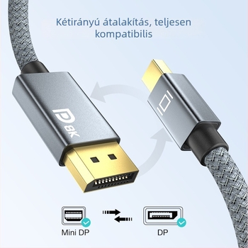 Mini DP–tól DP adapterkábel réz vezetővel, 2 m hosszú