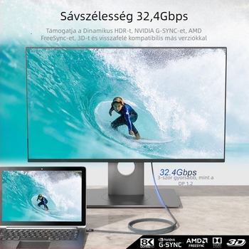 Mini DP–tól DP adapterkábel réz vezetővel, 2 m hosszú