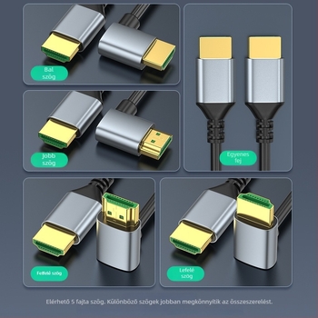 HDMI kábel 2.1, 8K60 támogatás, Aranyozott csatlakozó, ónozott réz vezeték, Adapterkábel