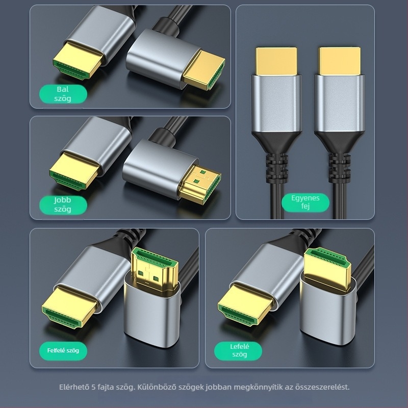 HDMI kábel 2.1, 8K60 támogatás, Aranyozott csatlakozó, ónozott réz vezeték, Adapterkábel