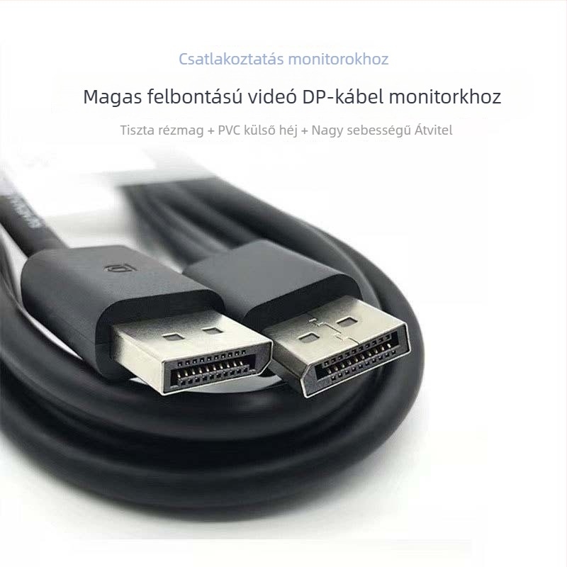 DisplayPort videókábel, réz vezető, egy darabból formázott kivitel, PC-hez