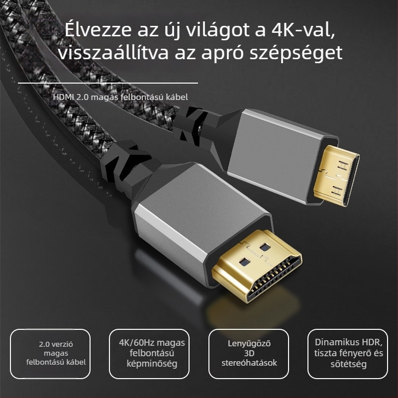 HDMI A-tól C-ig kábel 2.0, 4K Ultra HD, szürke alumínium ház, fonott kábel