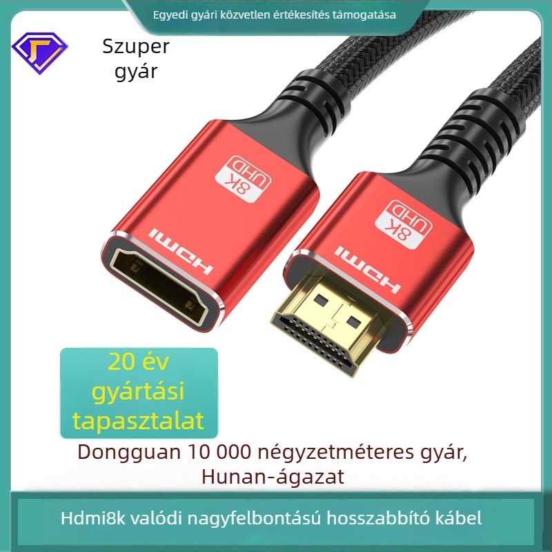 HDMI 2.1 hosszabbító kábel, férfi–női, 8K kompatibilis, aranyozott csatlakozók, oxigénmentes réz