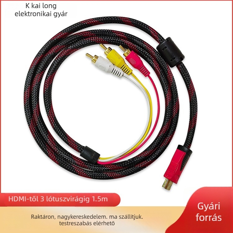 HDMI-től 3RCA-ig, 1,5 m – háromszínű komponens AV-kábel