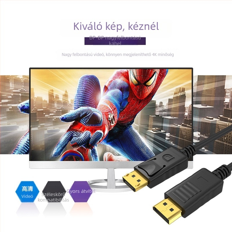 DP-DP kábel, verzió 1.2, 4K60Hz, DP férfi- DP férfi, magas felbontású videó kábel számítógép-monitorhoz