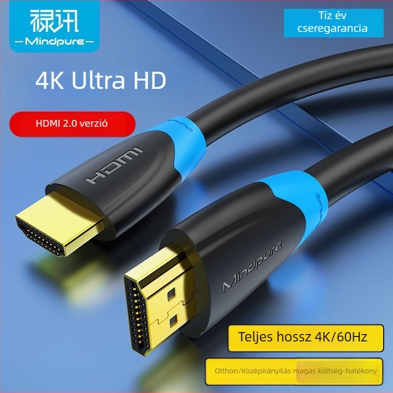 HDMI-kábel 4K támogatással, HDMI 2.0, réz vezetékek, aranyozott csatlakozók, kéttónusú ház, TV-hez, monitorhoz és projektorhoz