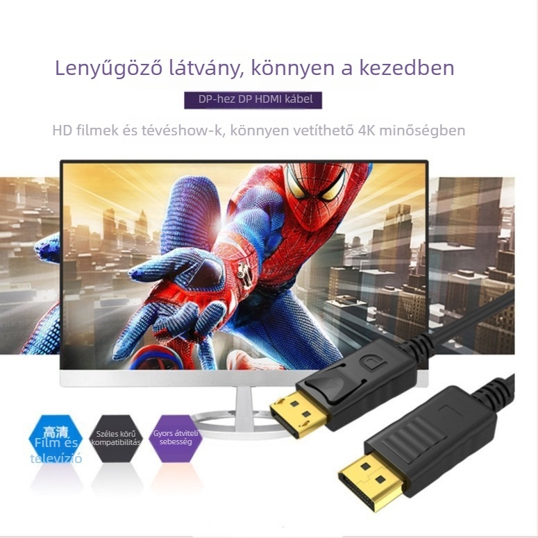 DisplayPort kábel, férfi–férfi, DP 1.2 4K / DP 1.4 8K, számítógéphez, monitorhoz, grafikus kártyához