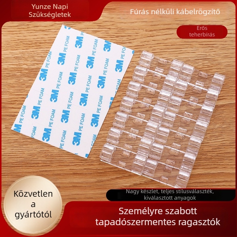 Öntapadós kábelrendező asztalra és a falra, fúrás nélkül, műanyag, egyszerű, modern stílus