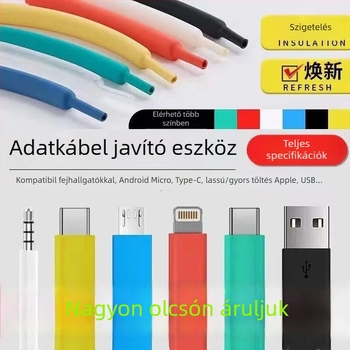 Adatkábelt védő hüvely termoszáró csővel Apple és Android töltőkábelekhez — javító hüvely, egyszerű tekerési kialakítás