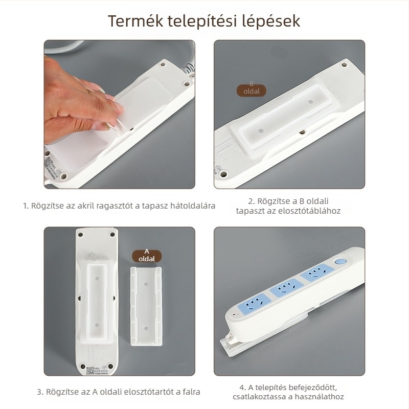 Fali öntapadós T-típusú elosztó- és vezeték rendező, vezetékek tárolására, lyukasztás nélkül