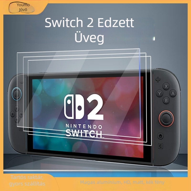 Switch2 edzett üvegfilm matt felülettel, anti-ujjlenyomat és kékfény védelem Nintendo Switch2-höz, átláthatóság 97%, vastagság 0,33 mm