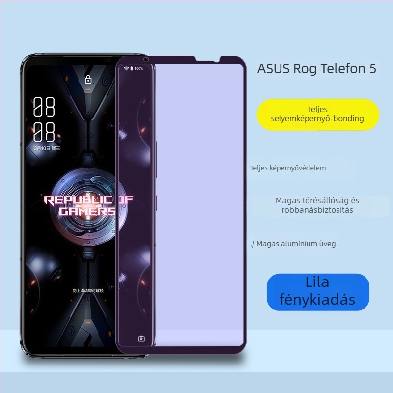 Teljes képernyőhöz készült karcolásvédő üvegfólia, Asus ROG Phone 8 – előoldali fólia, ujjlenyomat-mentes, automatikus javítás, kód 3283093