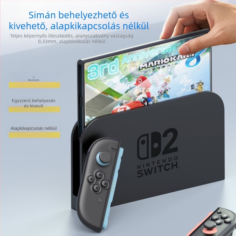 Nintendo Switch 2 képernyővédő, edzett fólia, HD tisztaság, anti-kékfény védelem, modell switch2