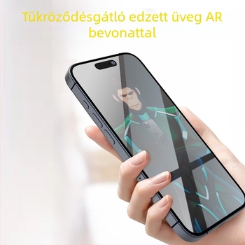 iPhone 15 Pro és iPhone 14 Pro kijelzővédő, edzett üveg, matt felület, ujjlenyomat-mentes.