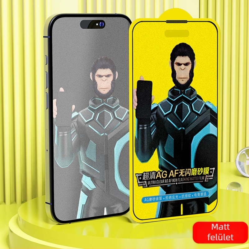 iPhone 15 Pro és iPhone 14 Pro kijelzővédő, edzett üveg, matt felület, ujjlenyomat-mentes.