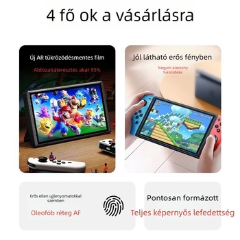 Nintendo Switch érintőképernyő antireflexiós fólia AR bevonattal, 95% átlátszóság, 0,17 mm vastagság