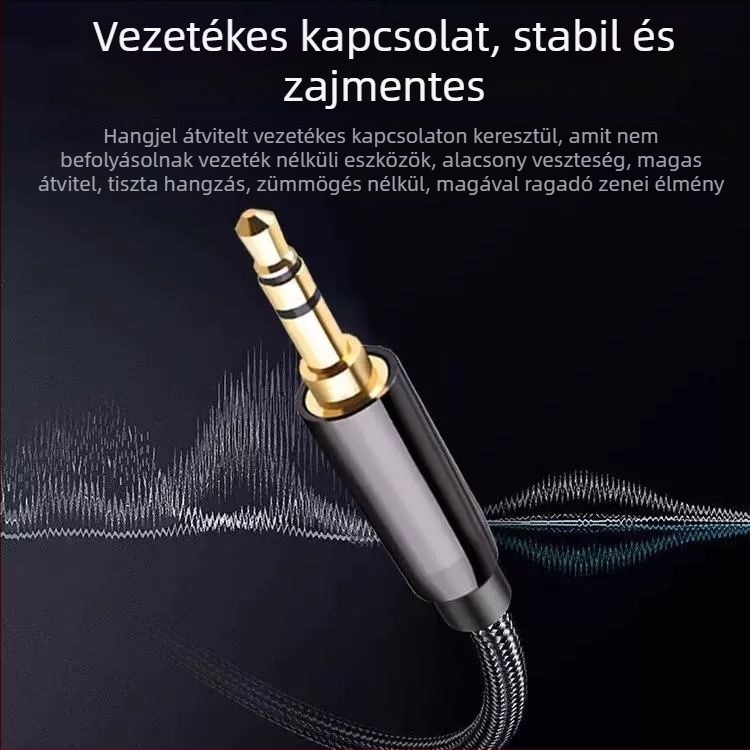 3,5 mm-es férfi–férfi audio kábel, aranyozott csatlakozók, mag tiszta réz, oxigénmentes réz, ROHS tanúsított