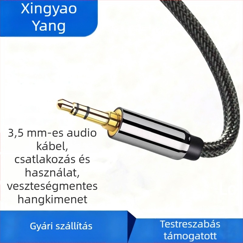 3,5 mm-es férfi–férfi audio kábel, aranyozott csatlakozók, mag tiszta réz, oxigénmentes réz, ROHS tanúsított