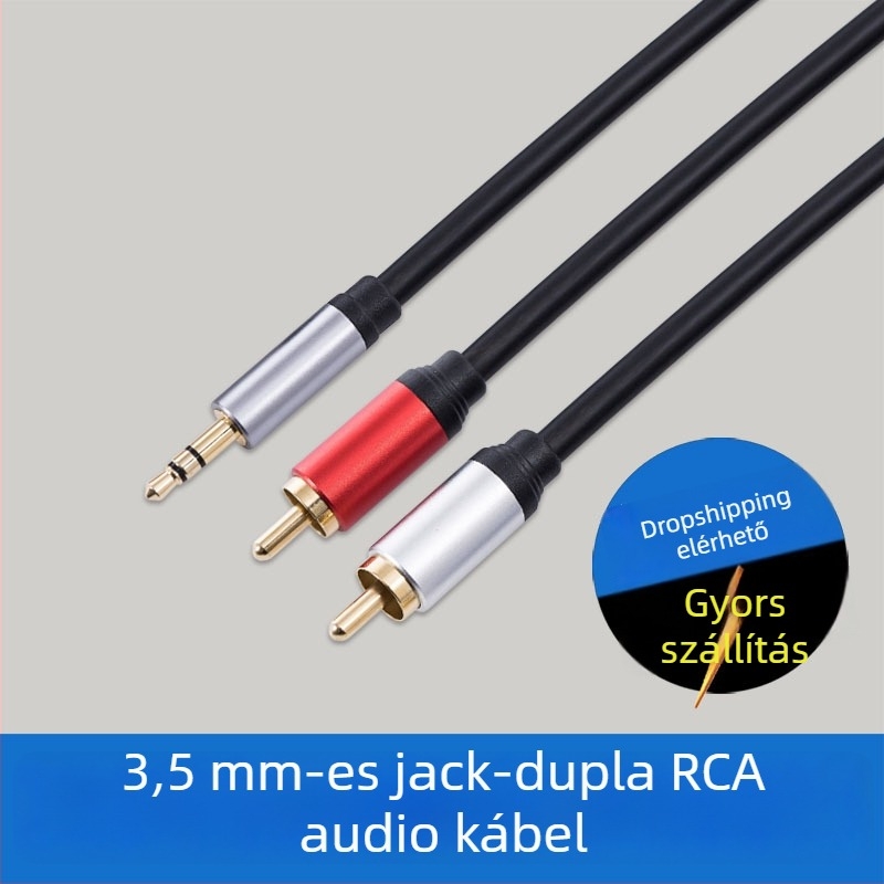 3,5 mm-es bemenetről kettős RCA dugóval ellátott audiókábel mobiltelefonokhoz, 1-2-es audio kábel, aranyozott bevonattal, modell FL12