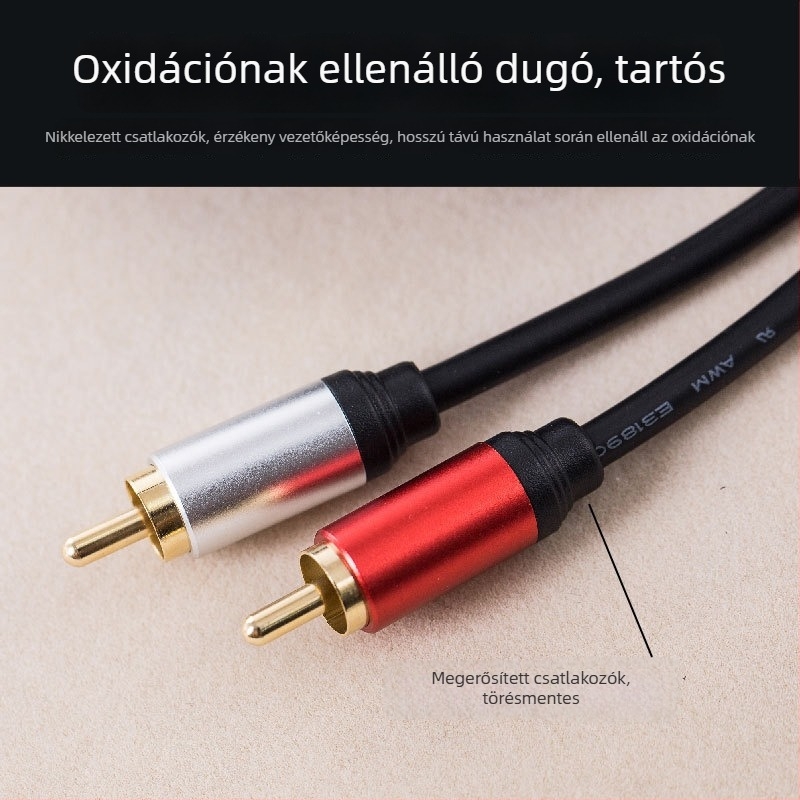 3,5 mm-es bemenetről kettős RCA dugóval ellátott audiókábel mobiltelefonokhoz, 1-2-es audio kábel, aranyozott bevonattal, modell FL12
