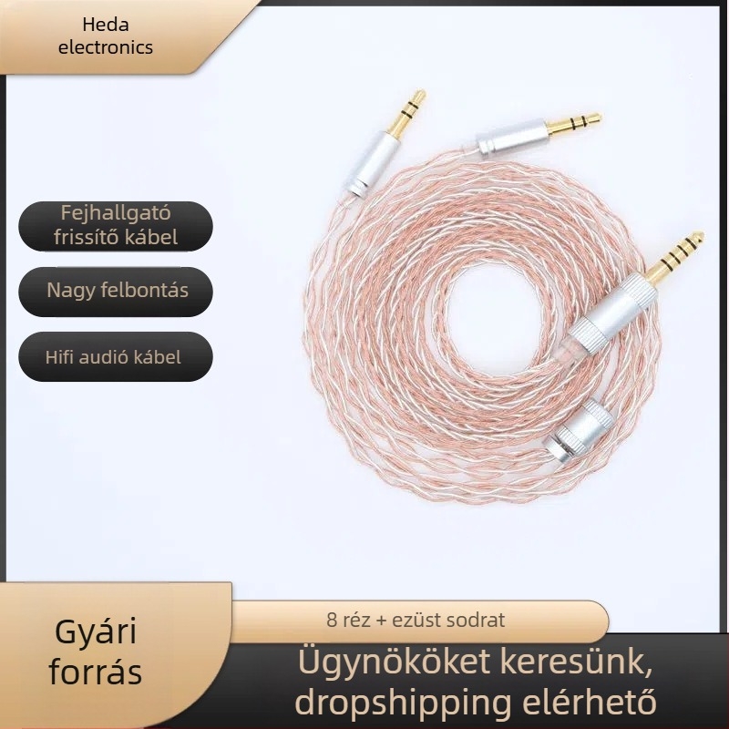 Hi‑Fi fejhallgatóhoz készült audio upgrade kábel, dupla 3,5 mm, HD650, 8‑vezetékes ezüstözött réz