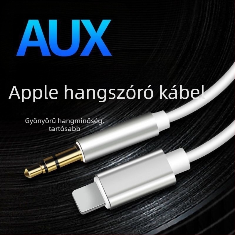 Apple autó AUX audio kábel iPhone XR, 7, 11, 8 és 8 Plus kompatibilis | aranyozott rézmag, ötvözet vezető