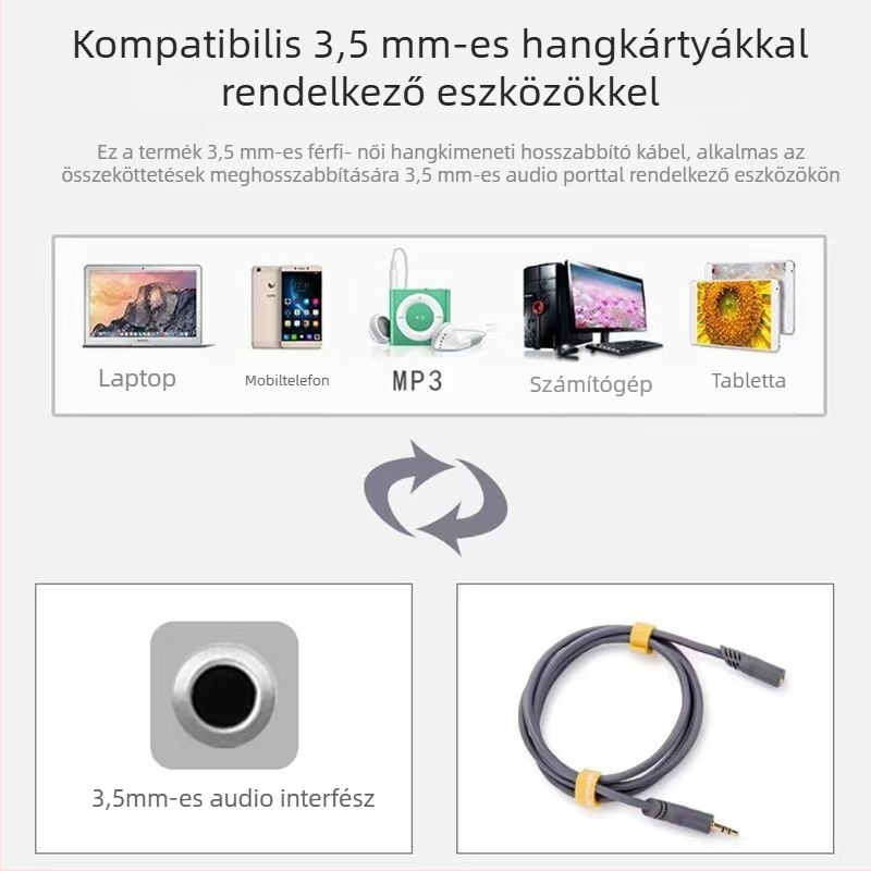 Jinghua 3,5 mm férfi–női hosszabbító audió kábel (aranyozott érintkezők; tiszta réz mag; OFC vezető; modell 3.5-3.5F)