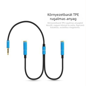 3,5 mm-es audio osztókábel, 1-2, aranyozott réz maggal, asztali PC és headset használatra