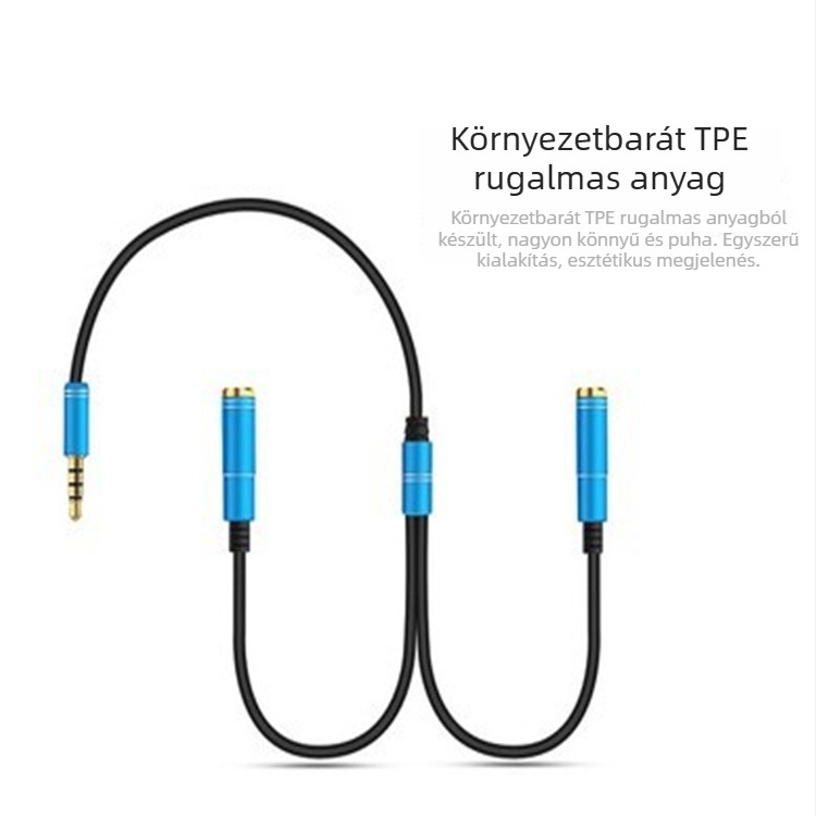3,5 mm-es audio osztókábel, 1-2, aranyozott réz maggal, asztali PC és headset használatra