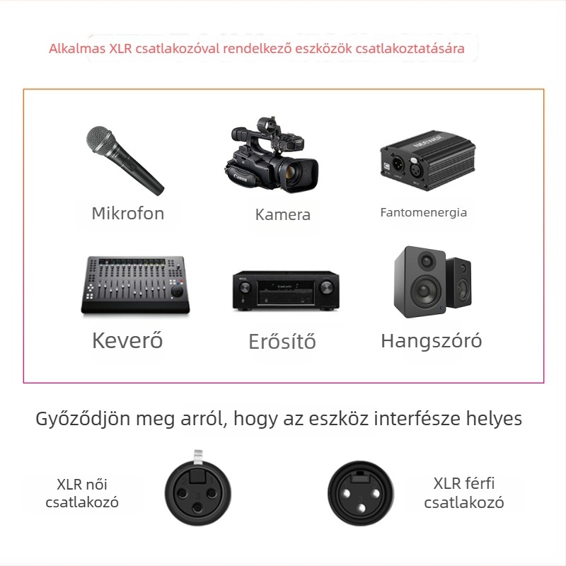 XLR férfi–női bővítő audio kábel mikrofonhoz, nikkelezett bevonat, OFC rézmag, RoHS, súly 60 g