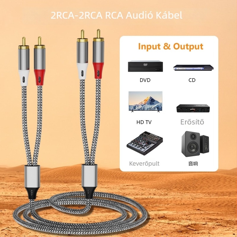 Gold Leaf RCA audio-kábel, aranyozott csatlakozók, OFC réz vezetők, rézmag, 2x RCA-2x RCA, digitális eszközökhöz