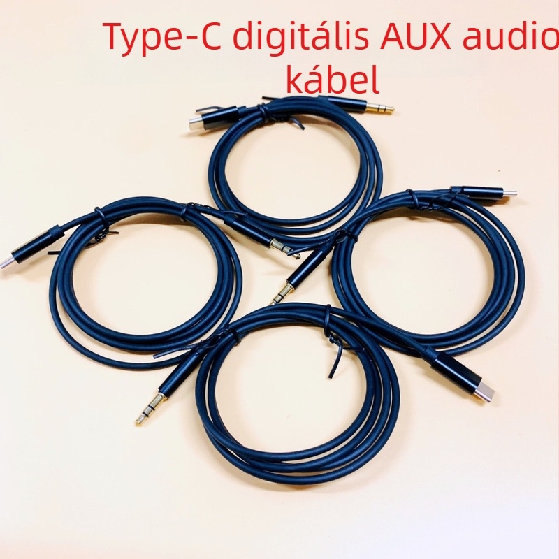 Type-C-től 3,5 mm-ig AUX kábel autóhanglezéshez és szubwooferhez, ezüstözött, acélmag, ötvözet vezető, tömeg 0,2