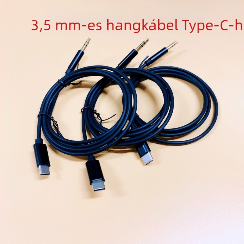 Type-C-től 3,5 mm-ig AUX kábel autóhanglezéshez és szubwooferhez, ezüstözött, acélmag, ötvözet vezető, tömeg 0,2