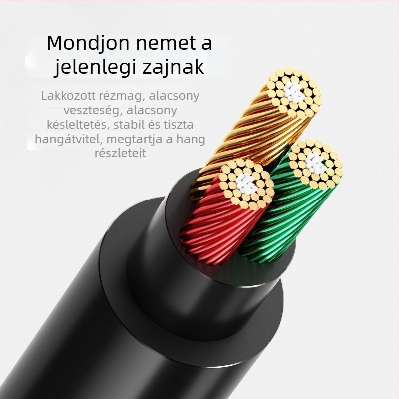 3,5 mm-es audiókábel kettős RCA-kkal, osztó kábel számítógépekhez, aranyozott kivitel, acél szál belső, réz vezető