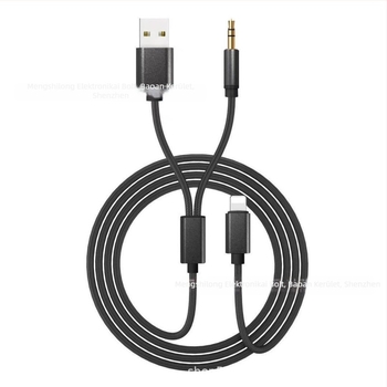 Apple autóhálózati audio kábel 2-in-1: Lightning–3,5 mm USB AUX adapter (réz mag, nylon burkolat, fém ház)