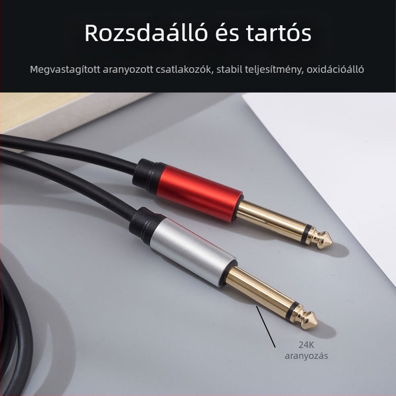 6,35 mm-es billentyűzet-adapterkábel: 3,5 mm-től két 6,5 mm-es gitár jackig, audio kábel
