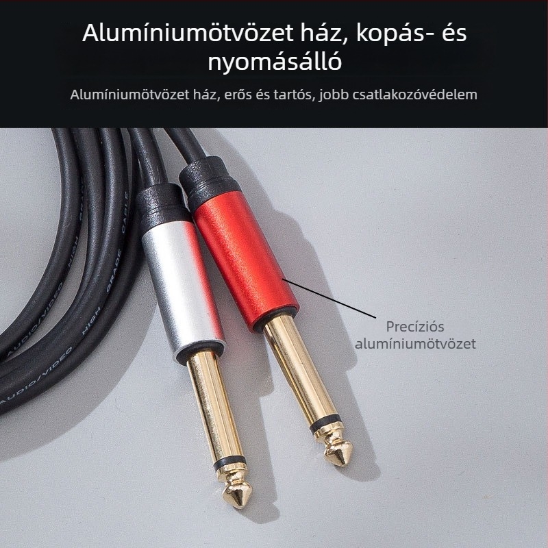 6,35 mm-es billentyűzet-adapterkábel: 3,5 mm-től két 6,5 mm-es gitár jackig, audio kábel