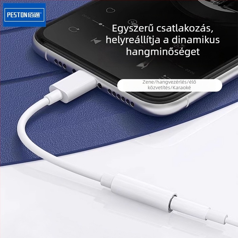 Baitong Type-C–t 3,5 mm-es audio adapter, vezetékes audio kábel réz köpenyű maggal, nylon rost, ezüstös bevonattal