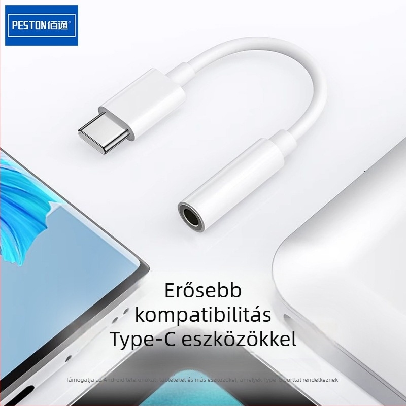Baitong Type-C–t 3,5 mm-es audio adapter, vezetékes audio kábel réz köpenyű maggal, nylon rost, ezüstös bevonattal