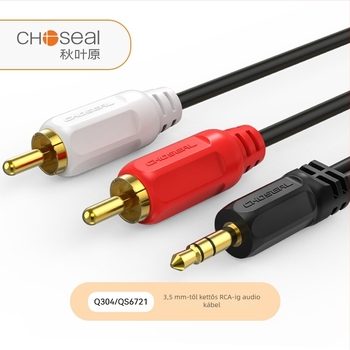 Choseal/Akihabara Q304 3.5 mm-es audio kábel kettős RCA csatlakozóval telefonhoz és hangszóróhoz