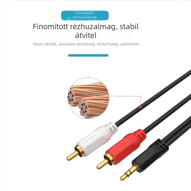 Choseal/Akihabara Q304 3.5 mm-es audio kábel kettős RCA csatlakozóval telefonhoz és hangszóróhoz