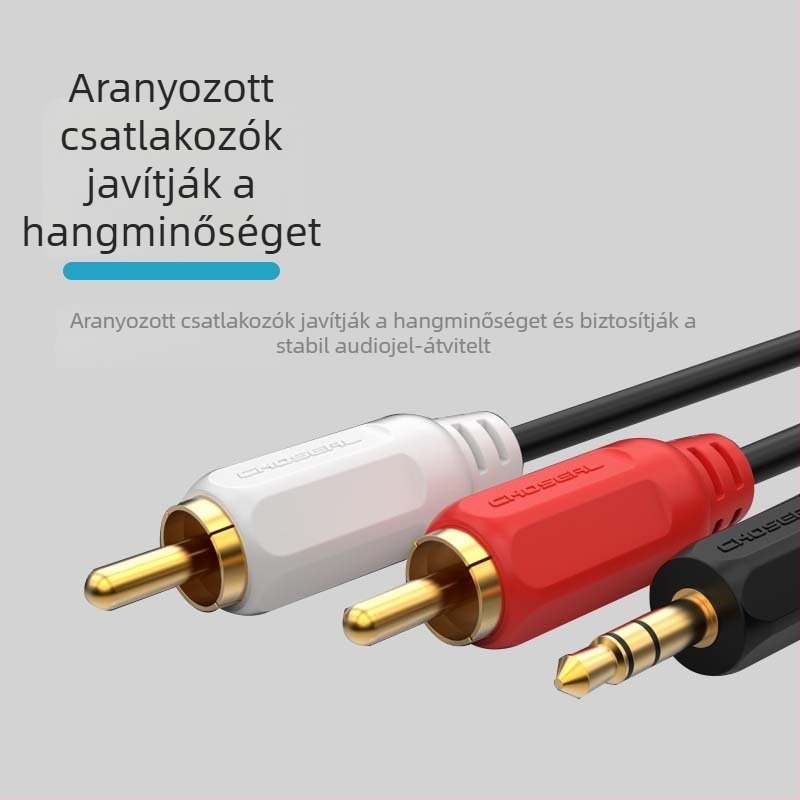 Choseal/Akihabara Q304 3.5 mm-es audio kábel kettős RCA csatlakozóval telefonhoz és hangszóróhoz
