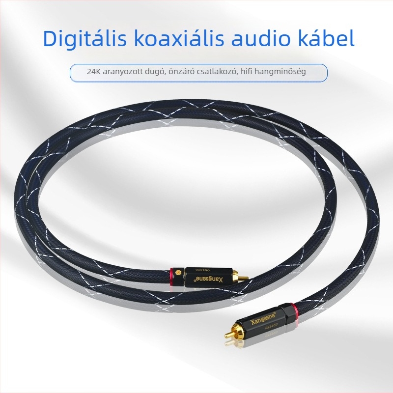 Ezüstözött digitális koaxiális audio kábel erősítőhöz és mélysugárzóhoz, 5.1 csatornás, 75 Ω