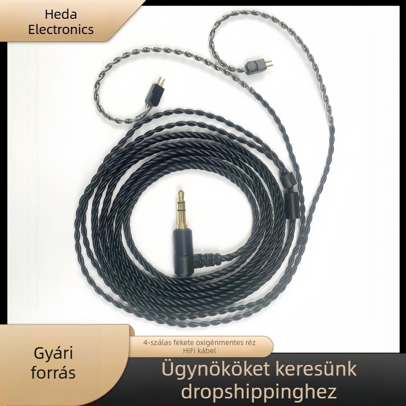 Shure MMCX IE40/IE80 fejlesztőkábel, 4‑szálas fekete oxigénmentes rézből, sodrott