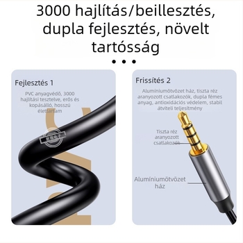1–2 audió adapter kábel mikrofonhoz és fejhallgatóhoz, tiszta réz vezető, TPE rugalmas burkolat, kiváló hangzás, öntött ház, ROHS tanúsítvány