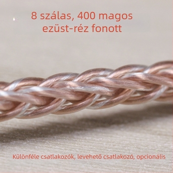 8-szálas ezüst-réz kevert felújító kábel fejhallgatókhoz, valódi 400-magos, rézszínű ezüst pöttyökkel, vezetőmag, félkész