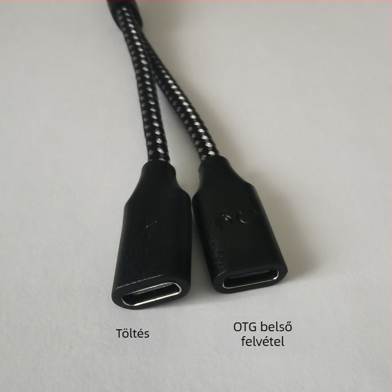 2-in-1 OTG hangadapter kábel lavalier mikrofonhoz és fejhallgatóhoz, Type-C eszközökkel kompatibilis (nylonmag, réz vezető, ROHS)