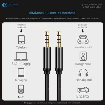 JC30 audió kábel, 1,2 m, 3,5 mm–3,5 mm, ötvözött vezető, aranyozott csatlakozók