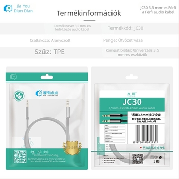JC30 audió kábel, 1,2 m, 3,5 mm–3,5 mm, ötvözött vezető, aranyozott csatlakozók