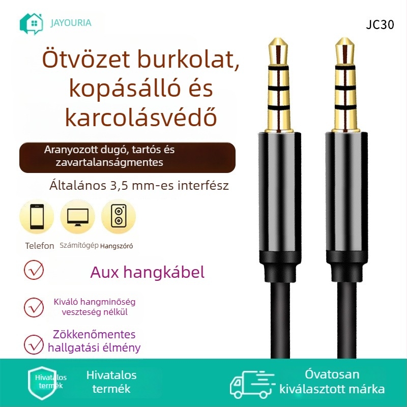 JC30 audió kábel, 1,2 m, 3,5 mm–3,5 mm, ötvözött vezető, aranyozott csatlakozók